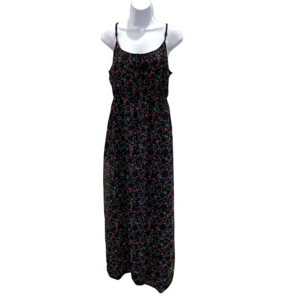 I love Ronson Black Chiffon Lines Maxi Dress Size Large Multi Heart Design - Picture 1 of 11